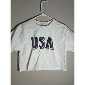 Vintage Pro Spirit USA Graphic Crop Top T-Shirt White Cotton Made in USA Medium